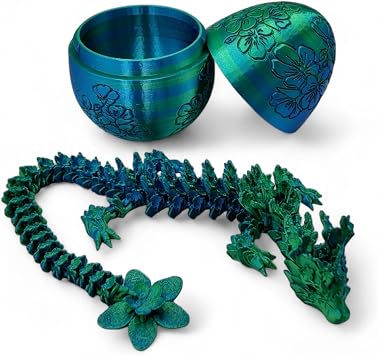 Surprise Cherry Blossom Dragon Egg - 14" Dragons Articulating Joints - Cherry Blossom Themed Twist Enclosure Mystery Dragon Egg, ADHD, Stress, Anxiety Relief Blue/Green