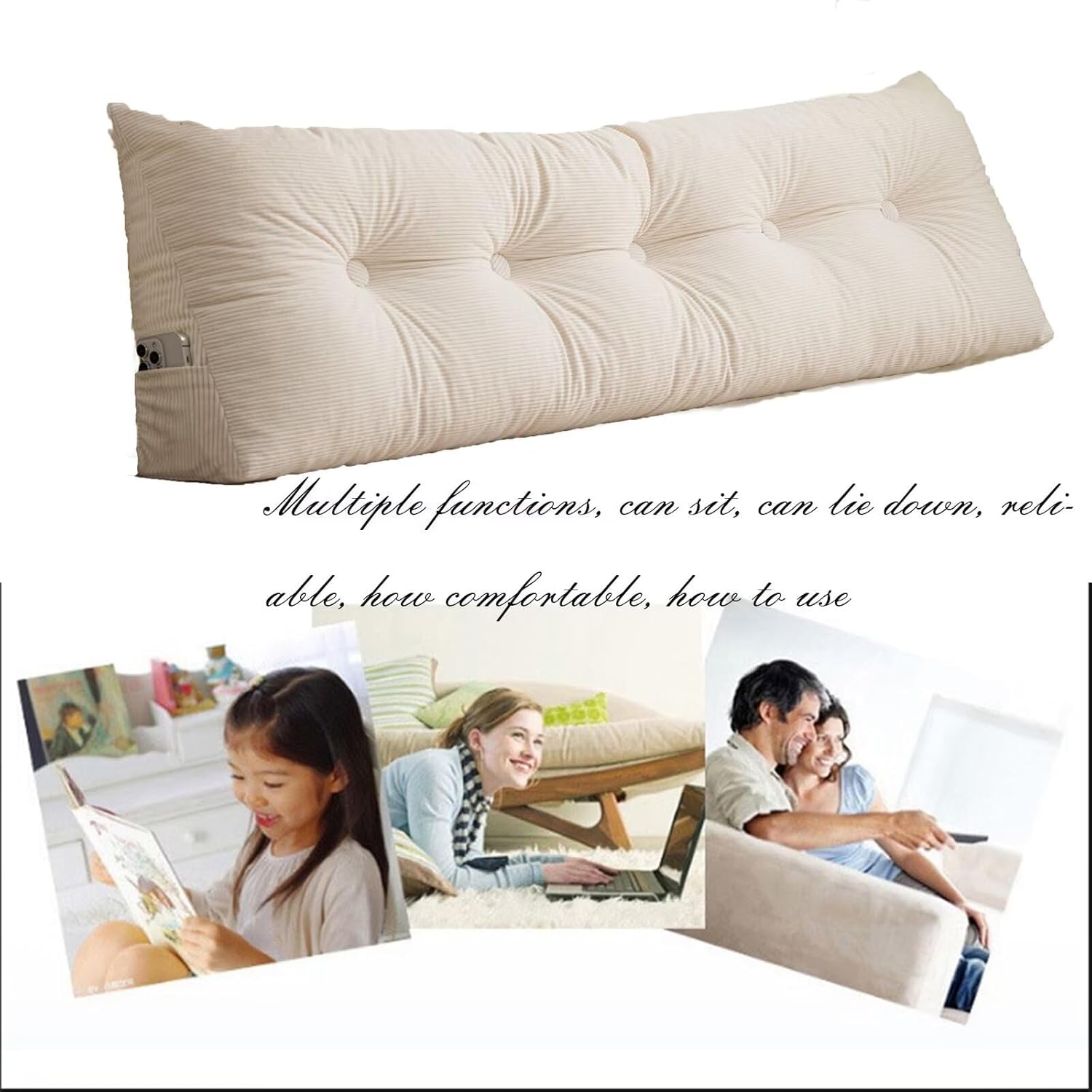 Triangular Headboard Pillow Twin XL - Bolster Cushion for Dorm Beds, Cream-Colored Backrest Support Pillow for Sitting Up in Bed (Light Pink: 47in*4.7in*15.7in)