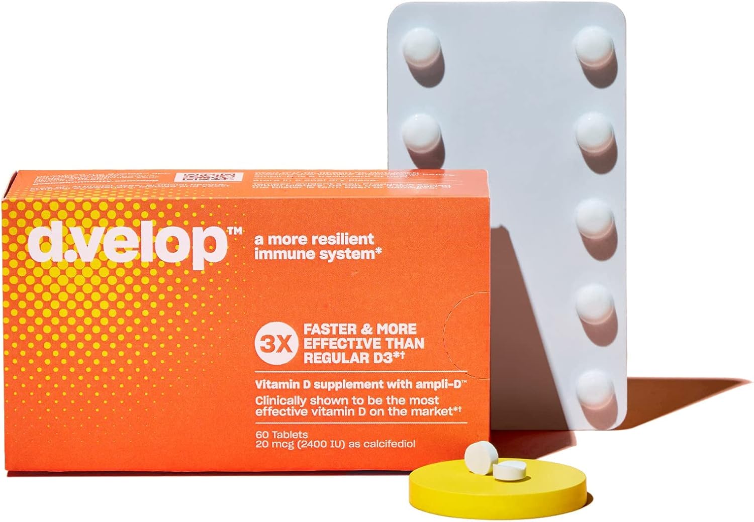 d.velop Vitamin D Supplements 2400 IU, 20 mcg – High Potency Vitamin D3 for Immune Support, Bone & Heart Health – 3X Faster & More Effective - Clinically Tested - Vitamin D Pills, 60 Count : Health & Household