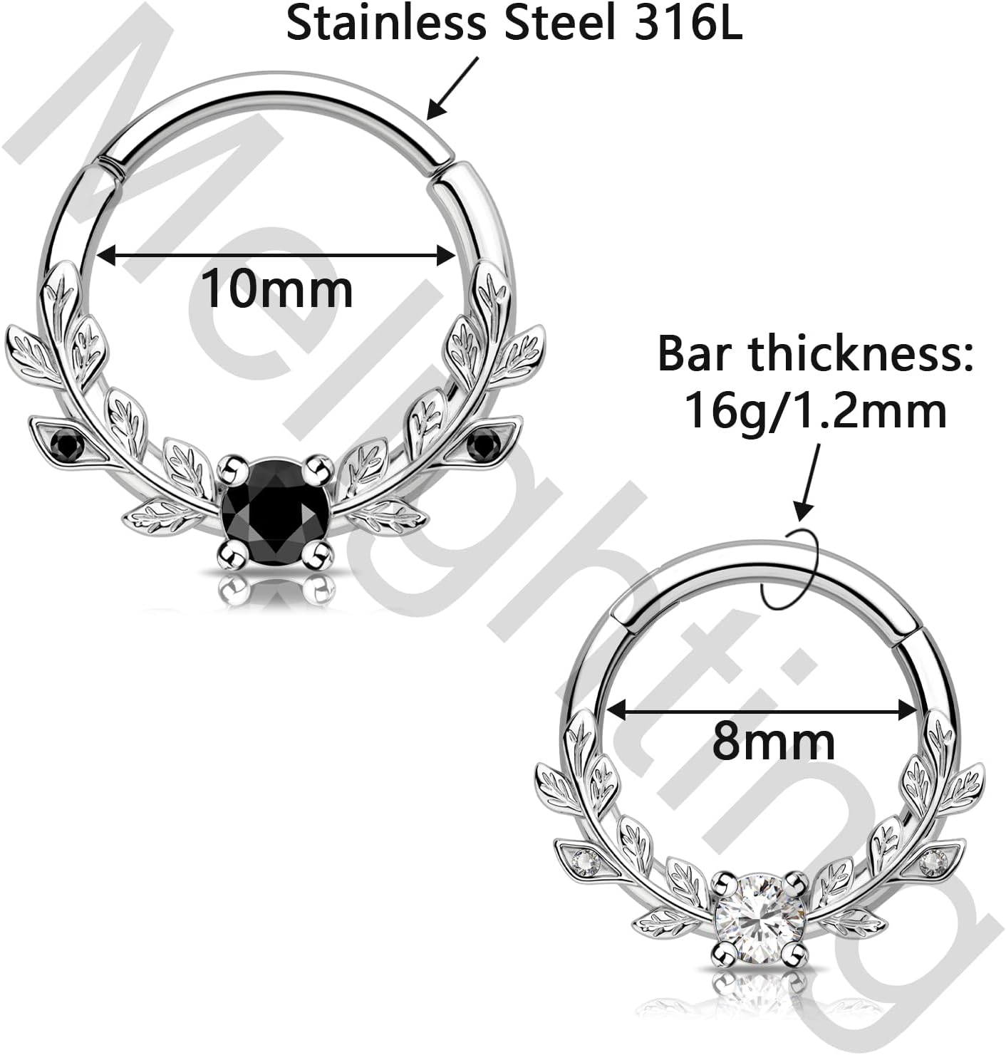Melighting 16g Vine Septum Ring Jewelry Clear CZ Stainless Steel 316L Daith Earring For Women, Septum Clicker For Men - Image 6