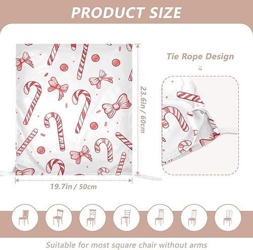 Miniatura 3 de Juego de 6 fundas decorativas para sillas decorativas de Navidad con lazo de bastón de caramelo de dibujos animados para sala de estar, restaurante,