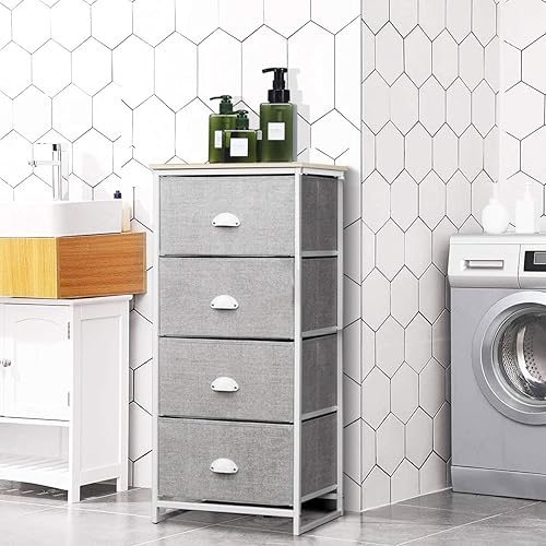 Miniatura 2 de Giantex Mesita de noche con cajones de tela, marco de acero resistente y organizador superior de madera para dormitorio, sala de estar, entrada,