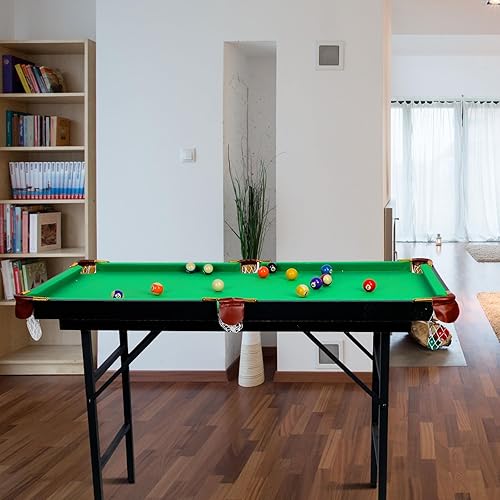 Miniatura 5 de Juego de mesa de billar plegable de 48 pulgadas, mesa de billar portátil con 2 palos de taco, 16 bolas, triángulo, 2 tizas, cepillo para niños y