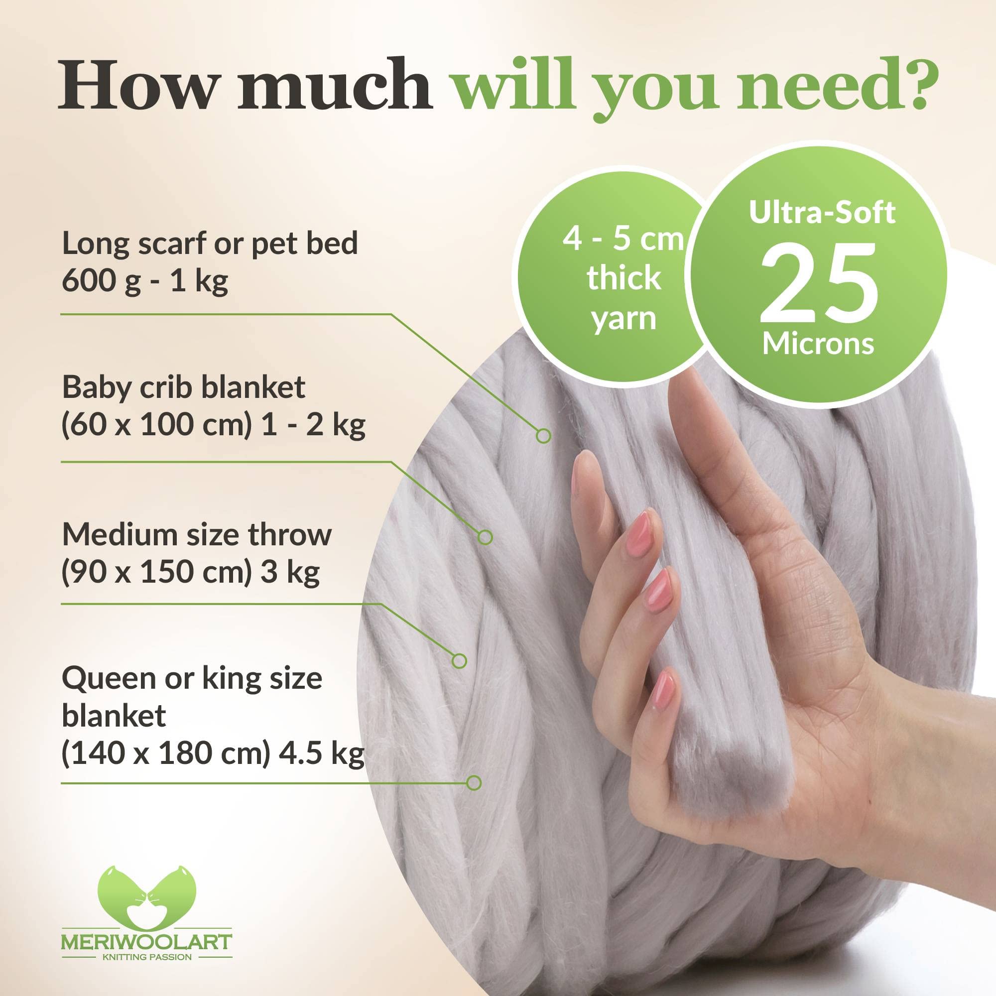 MeriWoolArt® 100% Merino Wool Yarn XXL, Super Chunky 4-5 cm Thick Wool for Roving Needle & Wet Felting - Image 2