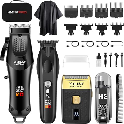 HIENA PRO Juego de cortapelos profesional para hombres, juego de cortapelos inalámbrico y kit de recortadora, afeitadora de láminas y herramienta de