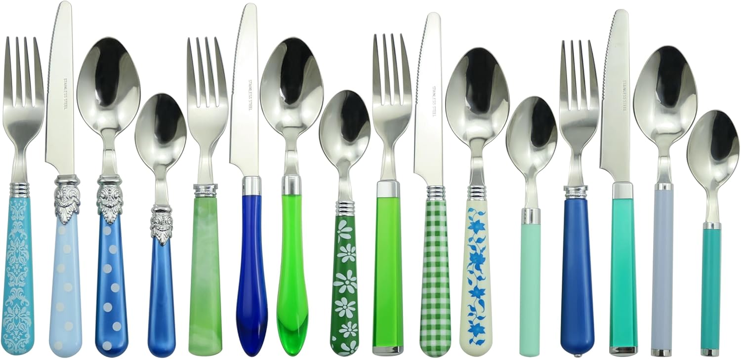 Eclectic 16-Piece Stainless Steel Cutlery Set with Stand for Home & Parties Eclectic 16-Piece Stainless Steel Cutlery Set with Stand for Home & Parties