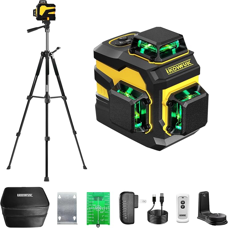 3x360° Laser Level with Tripod & Remote, Built-in 5200mAh Battery | Adjustable 59.8-inch Tripod, for Construction and Picture Hanging