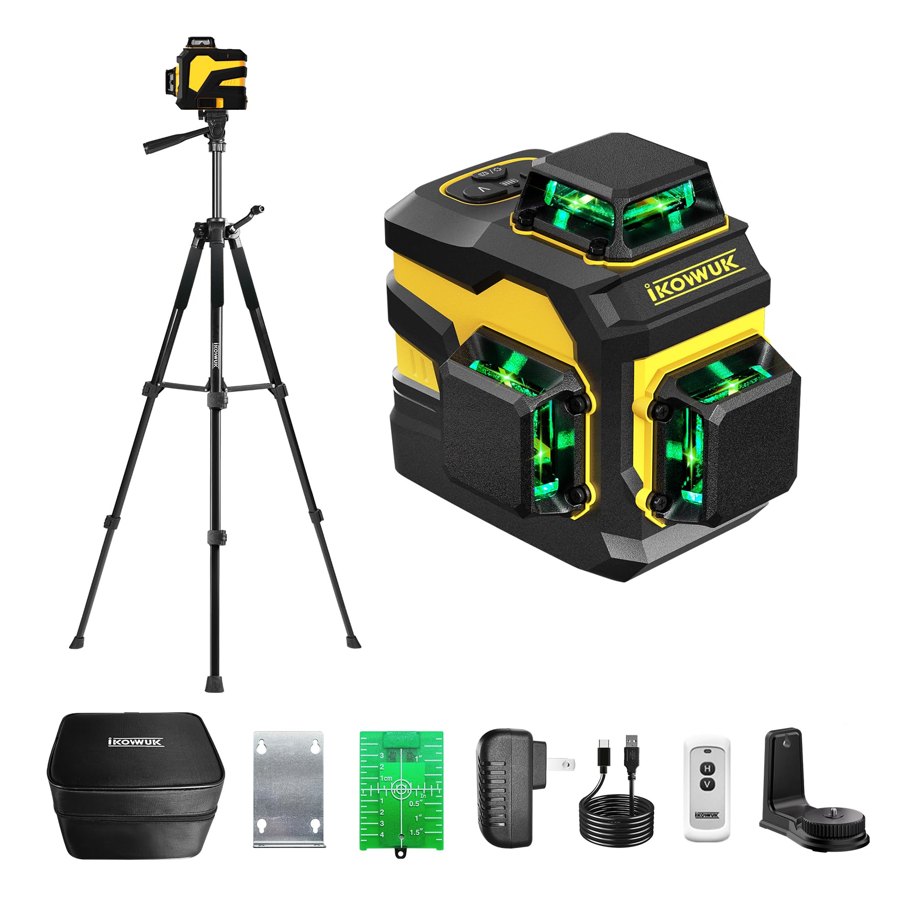 IKOVWUK Laser Level with Tripod, 3x360° Cross Line Laser for Construction and Picture Hanging, Level Tool with 5200 mAh Rechargeable Battery, Compact Adjustable 59.8-inch Tripod Included
