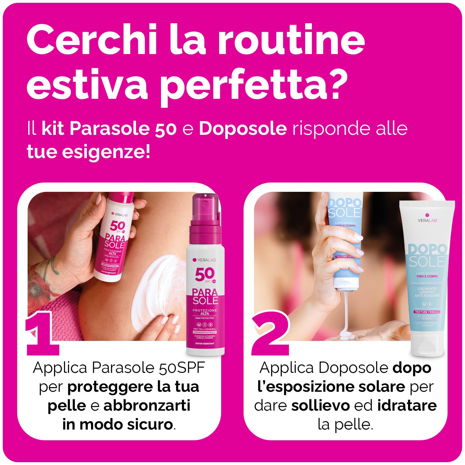 Veralab Kit Solari Protezione Completa, Parasole SPF50 100ml + Doposole 100ml + Pochette Mare - Kit Esclusiva Amazon