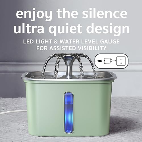 Miniatura 5 de Veken Fuente de agua de acero inoxidable para gatos, fuente automática de 95 oz2.8 L, dispensador de agua para perros con filtros de repuesto y