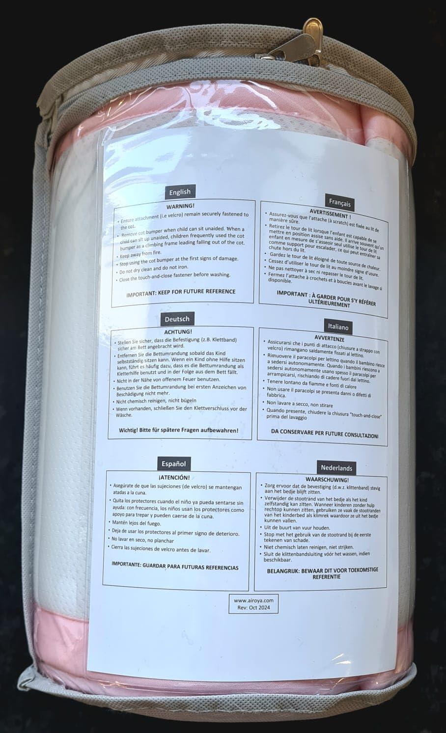 Protector de cuna transpirable de 4 caras, doble capa para acolchado extra, libre de enredos, diseño de riesgo de enredos, cumple con la normativa de seguridad BS EN 16780 (Pink)