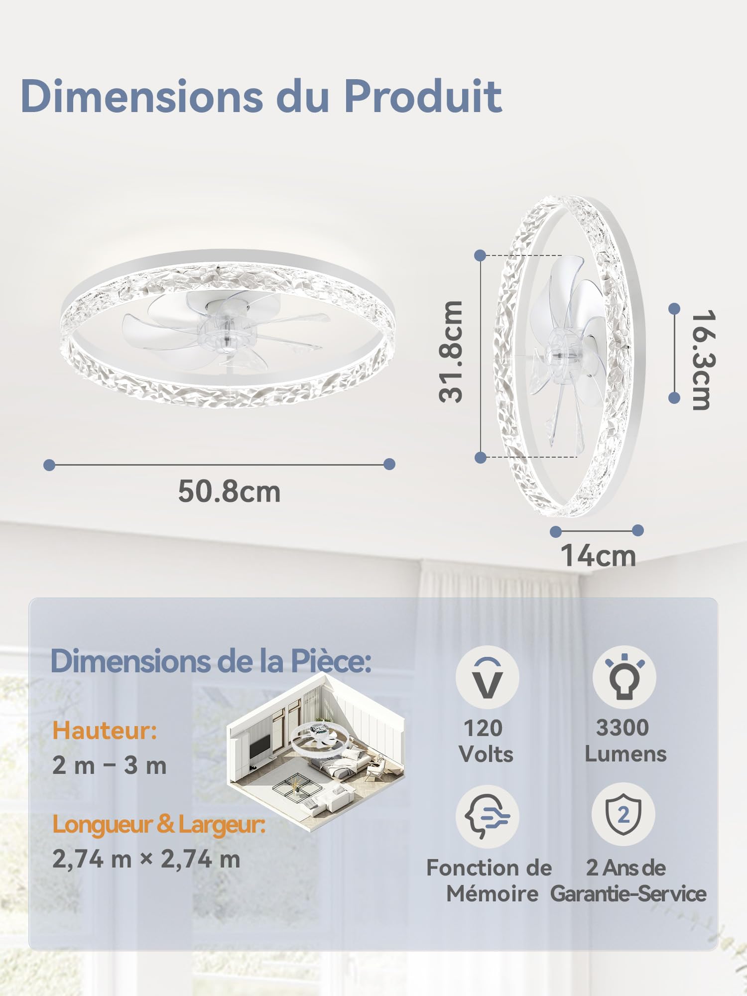 ZMISHIBO Ventilatore da soffitto con LED