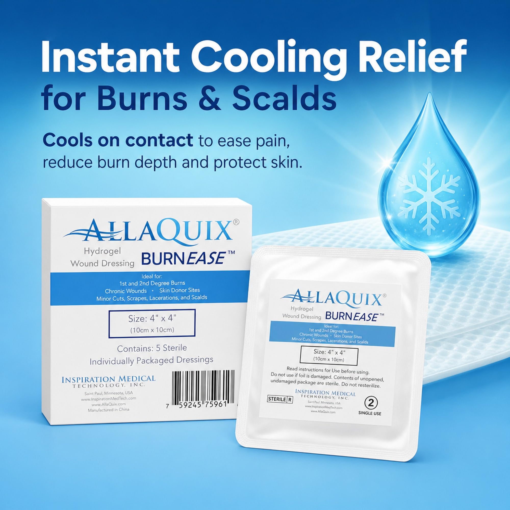 Hydrogel Burn Pad for First Aid and Scalds, Instant Cooling Relief, Non-Adhesive Wound Dressings, Sterile Pads, 4 Inch, 5 Count — Amazon image 2