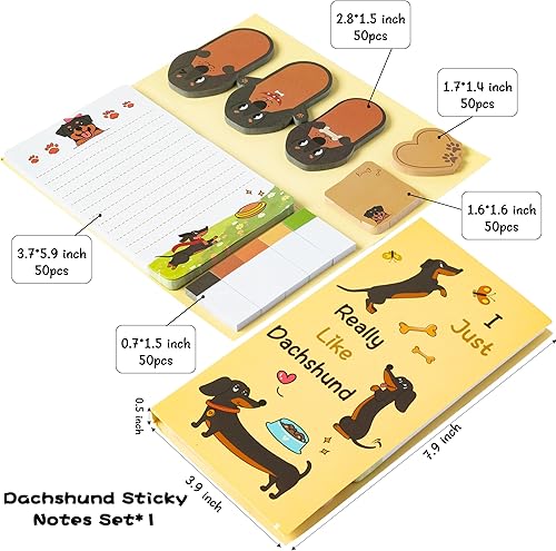Miniatura 2 de Xqumoi Juego de notas adhesivas con texto en inglés "I Just Really Like Dachshund, 550 hojas de dibujos animados de perro salchicha", almohadillas