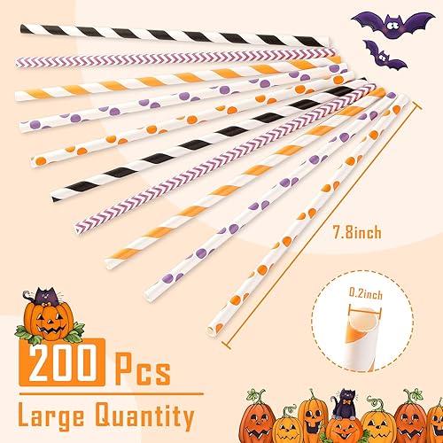 Miniatura 2 de Quera 200 popotes de papel de Halloween, pajitas decorativas para fiestas espeluznantes de Halloween, pajitas de papel biodegradables para fiesta de