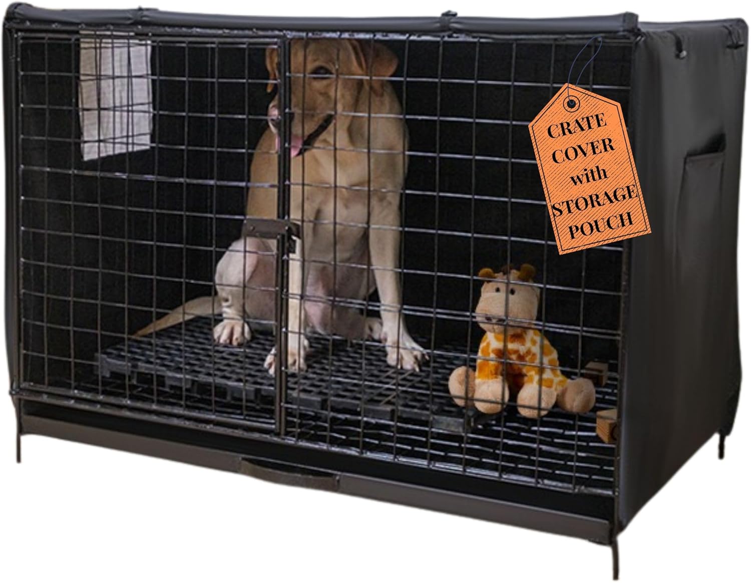 Dog Crate COVER 42 Inch - COVER ONLY Large, Durable, Light-Reducing & Waterproof Crate Cover with Storage Pouch, Mesh Window & Protection Clips - Opens on All Sides with Zippers for Cages (Black, 42")