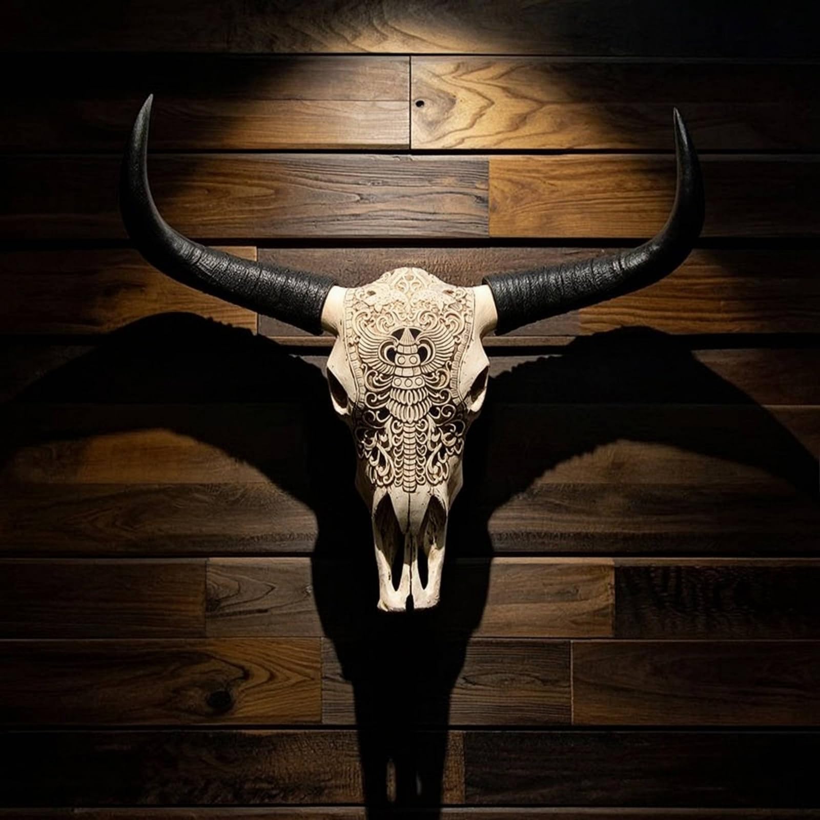 MagiDeal Testa Decorativa da Parete Teschio di Toro Bisonte Scultura Murale Ornamento con Ricurve E Base da Corda in Resina, Corno Marrone, Grande, Integrato