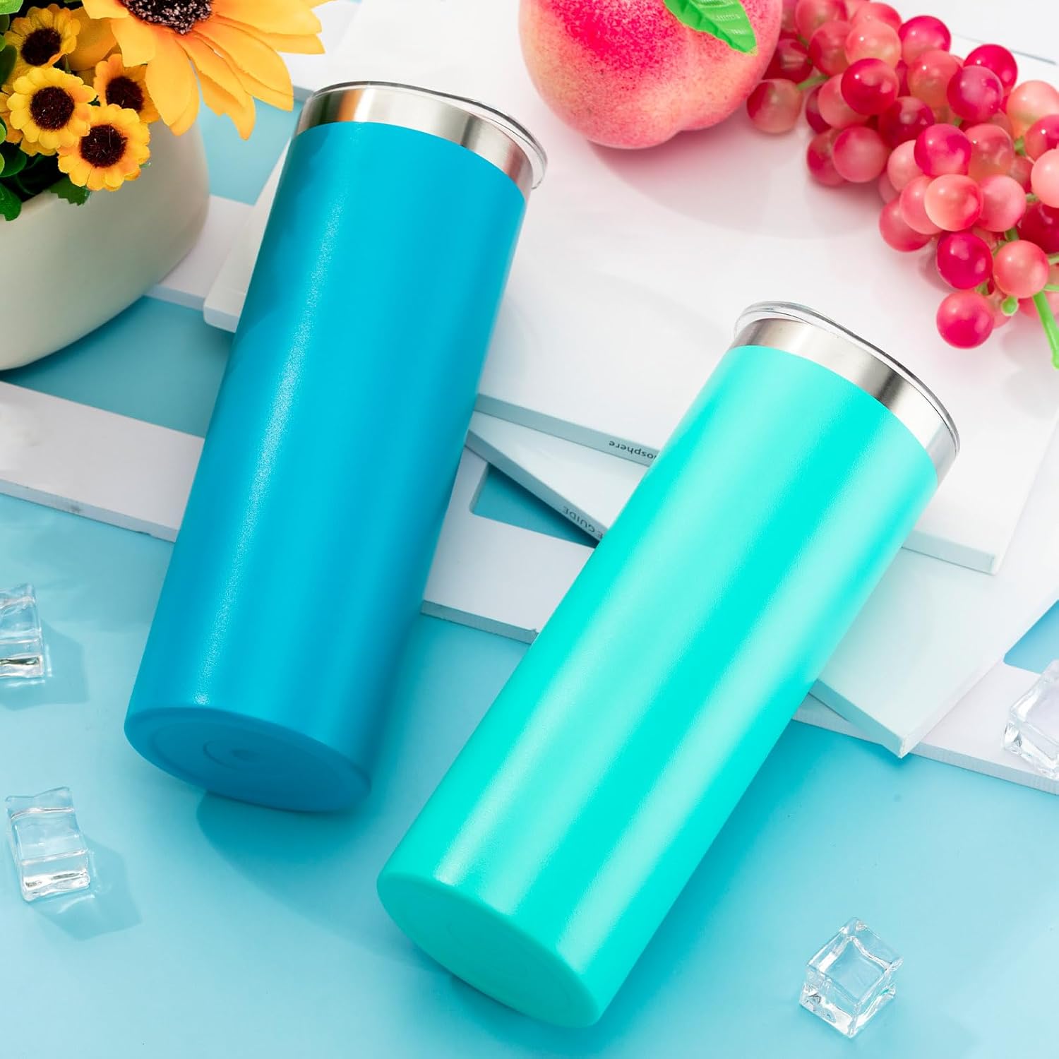 Skinny Tumblers Bulk 20 oz Stainless Steel with Lids and Straws Blank Slim Insulated Cup Double Layer Water Cups for Travel, DIY(Mixed Colors,24 Pcs) - Image 5