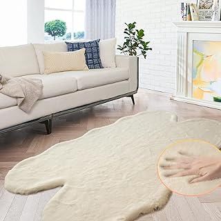 Light Brown Beige Fluffy Faux Fur Rugs for Bedroom Washable Furry Rug fo...