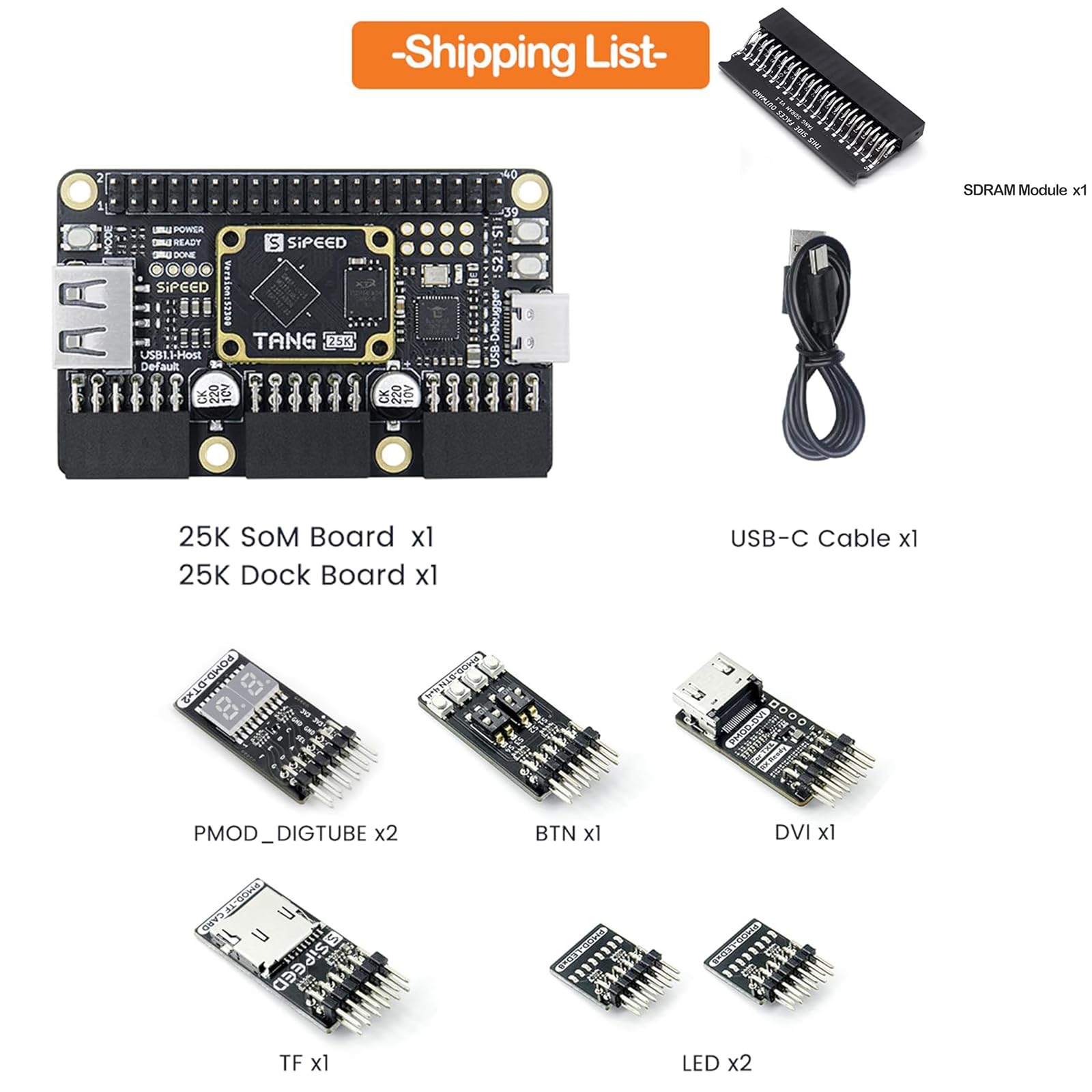youyeetoo Sipeed Tang Primer 25K Dock FPGA Development Board MCU, RISCV, modularyzacja, Gowin GW5A, PMOD SDRAM, 23 K LUT4, MIPI 2,5 Gbps (25 K Pmod + SDRAM pakiet)