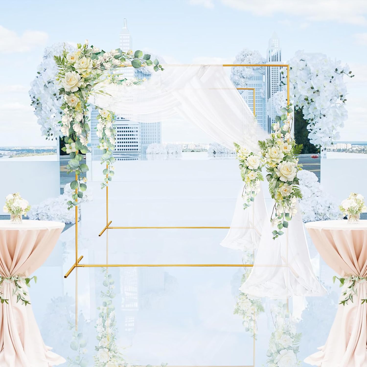 6.6FTx6.6FT Square Metal Arch Backdrop Stand,Gold Balloon Arch Stand for Wedding Arch Frame Stand for Birthday Party Bridal Shower Photo Background Decoration