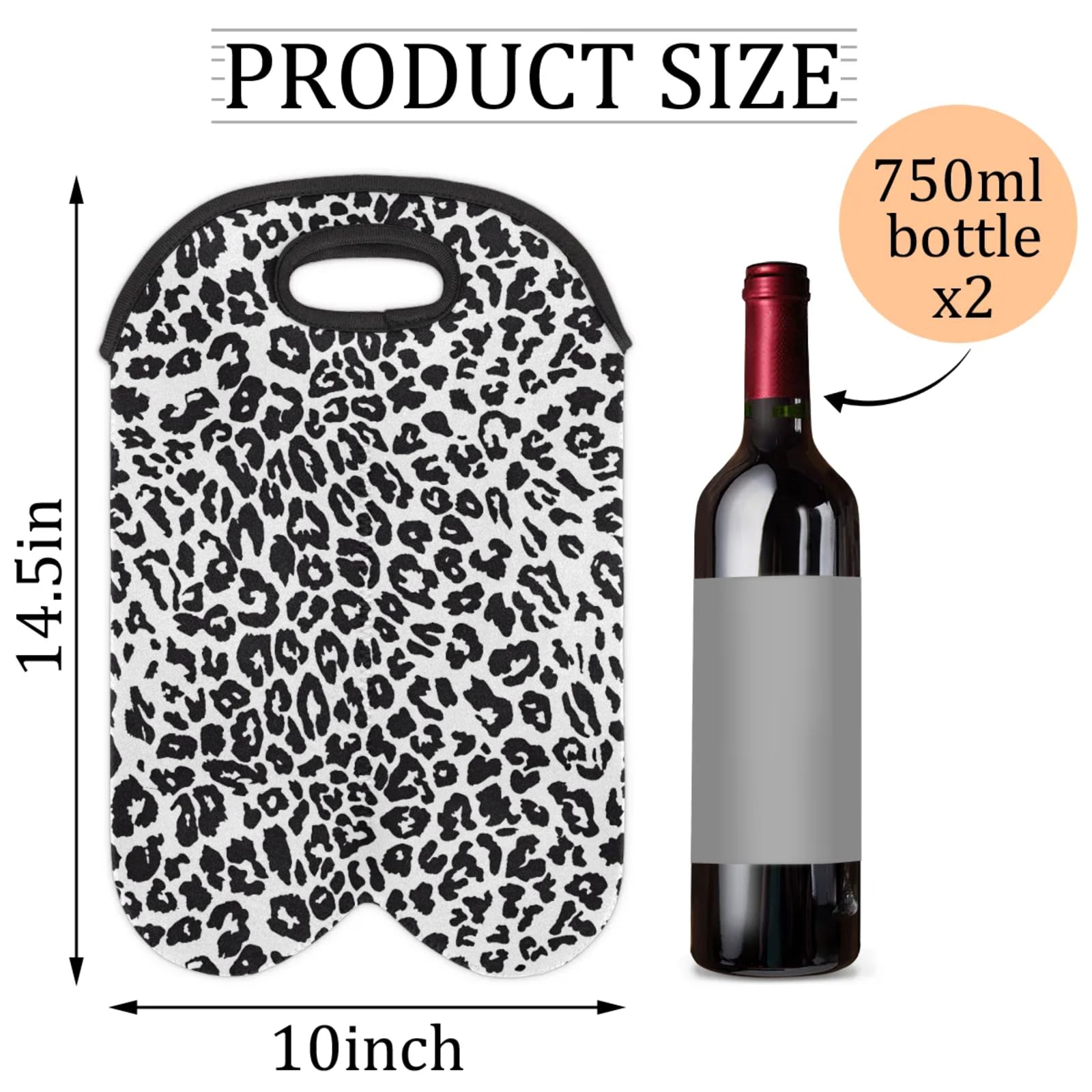 GzLeyigou 2 Bottles Leopard Animal Print Wine Bag Sleeve Totes Neoprene Protective Wine Carrier Bag for Wine,Water, Champagne, Beer, Baby Bottles,Gift 14.5 x 10 Inches