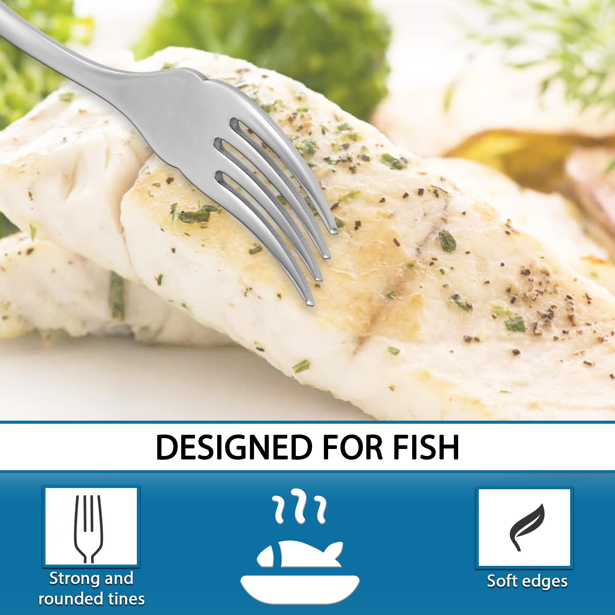 Tenedor de pescado de acero inoxidable 6 piezas tenedore especiales para pescado duradero con acabado espejo apto para lavavajillas diseño moderno