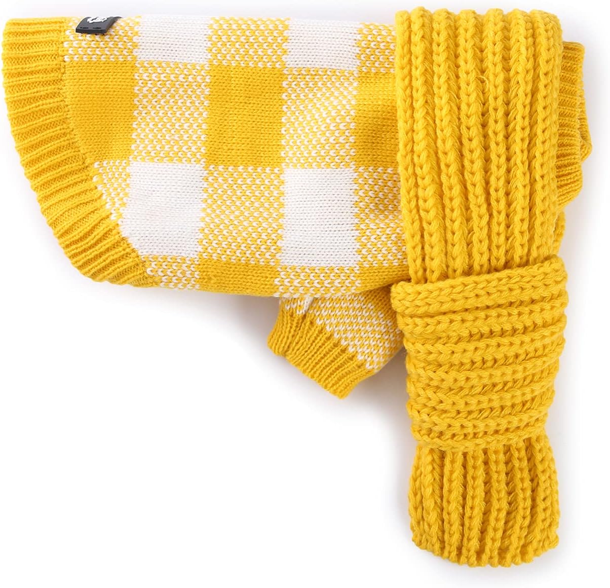 United PupsSoft Warm Winter Doggie Plaid Sweater with Scarf for Small Medium Puppy Dogs (Large, Chill Pups Yellow)