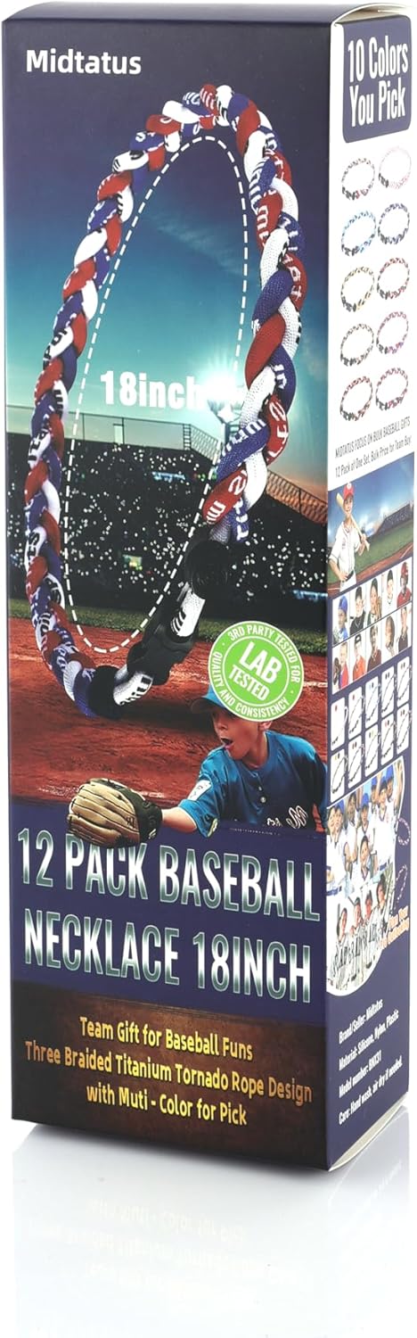 12 Pack Baseball Necklace 18inch, Team Gift for Baseball Funs, Three Braided Titanium Tornado Rope Design, with Muti - Color for Pick - Image 9
