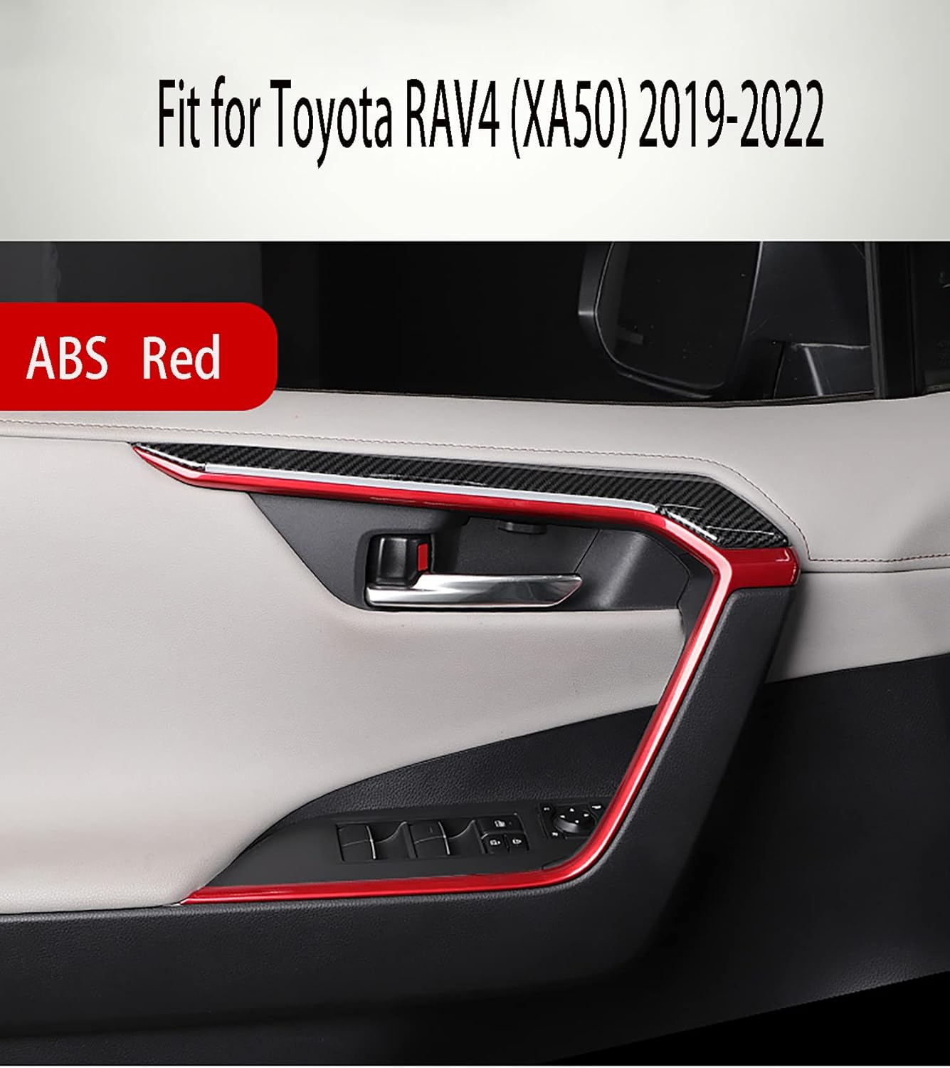 Car Accessories Fit for Toyota RAV4 (XA50) 2019 2020 2021 2022 Door Inner Armrest Frame Handle Decor Cover Trims ( Red ) ABS 4PCS