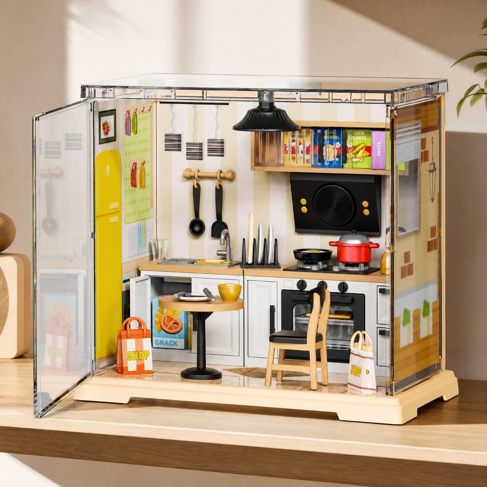 Juguete Montaje Cocina Miniatura Educativo Escena Cocina en Miniatura con Puerta Abatible Artesanía para Manualidas Manualidas