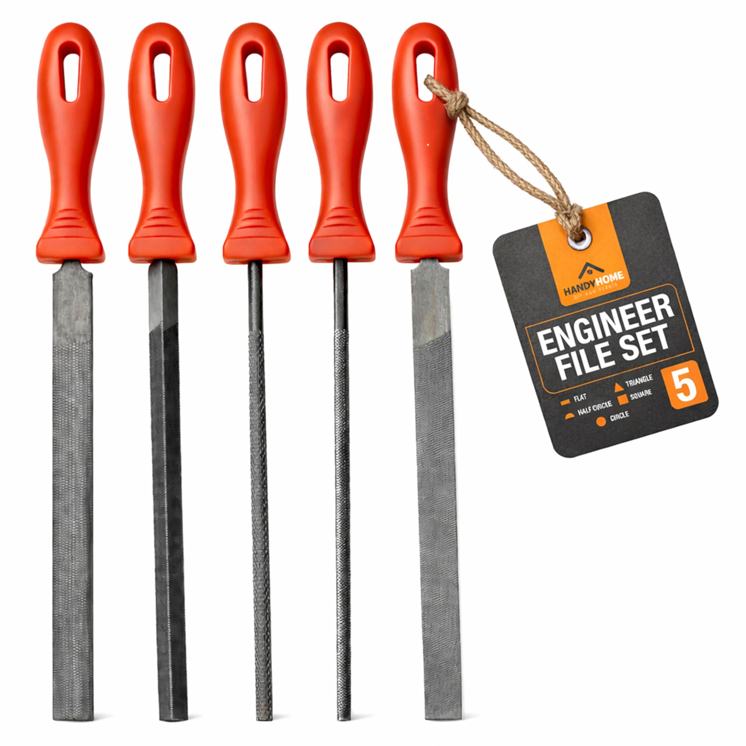 Sol Orange And Black 5Pk Metal Files For Steel 200Mm Precision Hand File Set For Metalworking Woodworking Diy Hobby Craft Workshop Tools Durable Easy Grip Handles Fine Coarse Surfaces