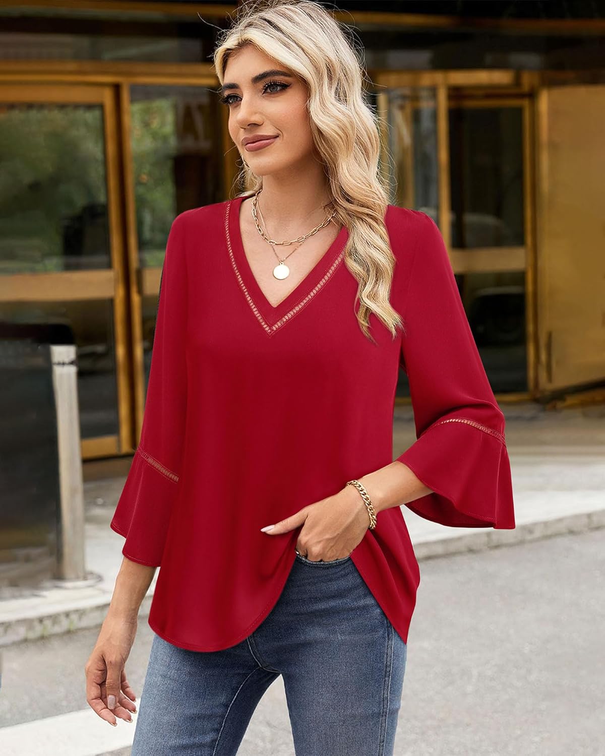 Timeson Women's Business Casual Tops 3/4 Sleeve Dressy Blouses Office Work Shirts - Image 4