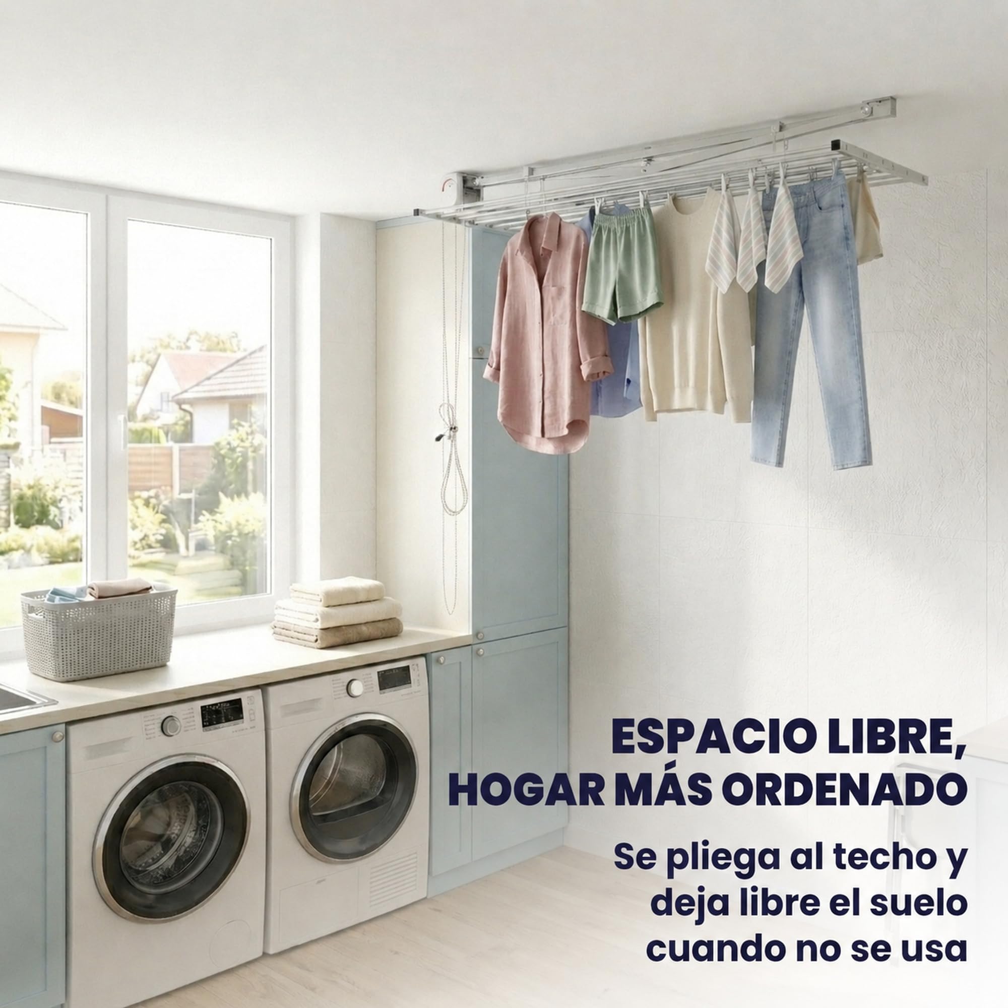 foxydry Mini, tendedero de Techo, Plegable, Sube y Baja, 152 cm | de aluminio y acero inoxidable, ahorra espacio, uso interior y exterior, antióxido, elevación vertical, soporta 10 kg, gris