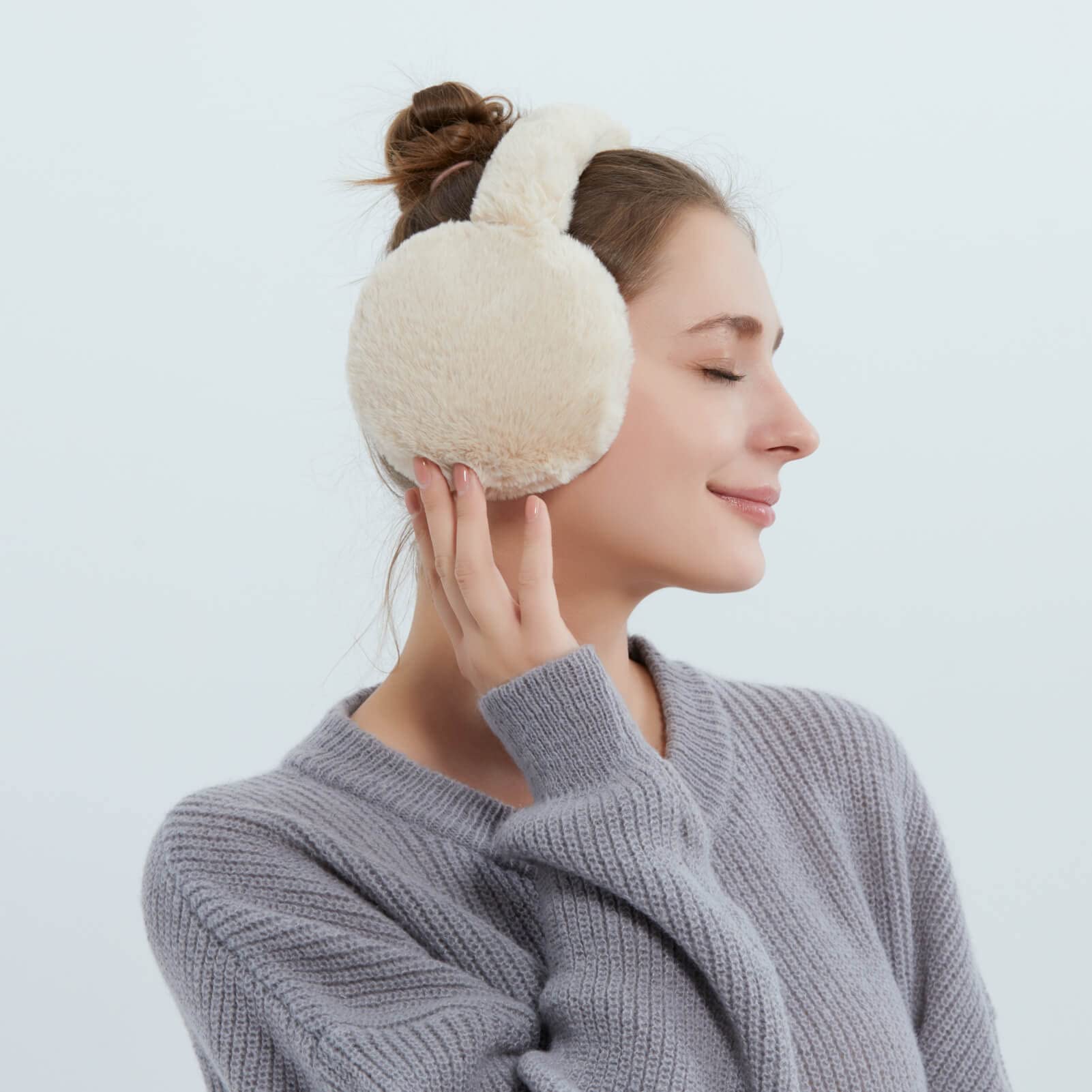 Kunstpelz Ohrenschützer für Damen Faltbare Pelzige Ohrenwärmer für Winter