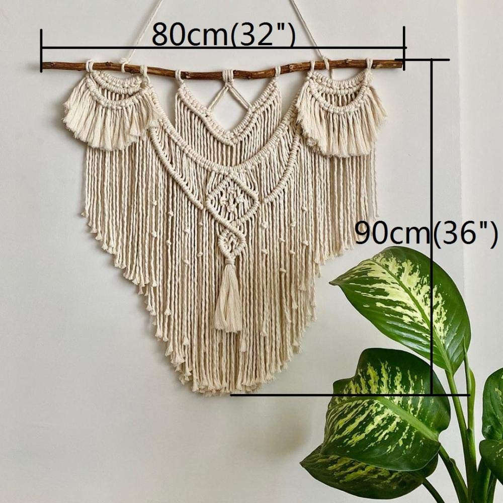 CBXSF Gran Pared Colgante Macramé Madera Flotante Natural Decoración de Paredes Bohemias Tapiz Encima de la Cabecera Decor de Boda, 80cm (Anchura) X 90cm (Longitud)