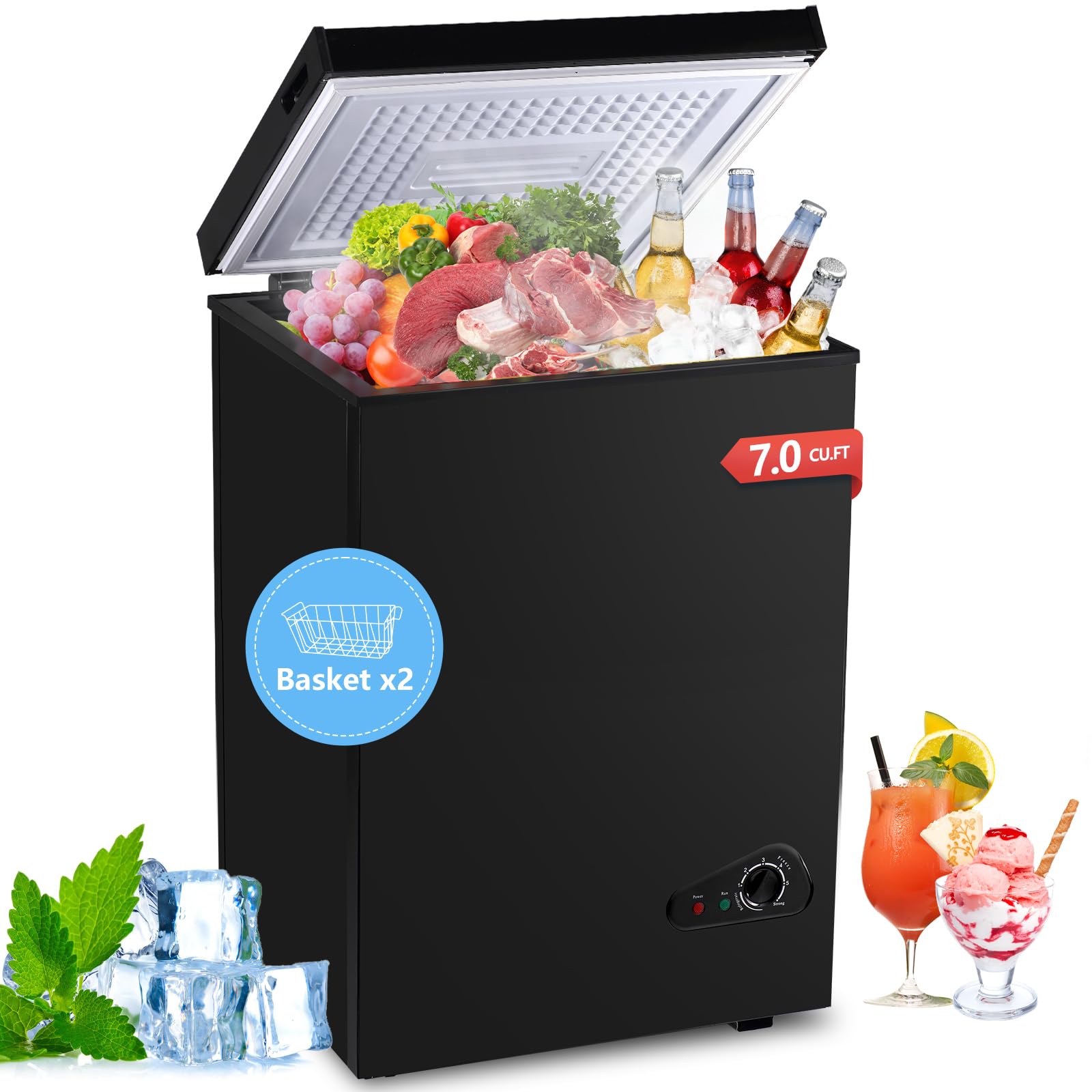 EUASOO FLG-100Q-Dark Black 7 cu ft Chest Freezer Black