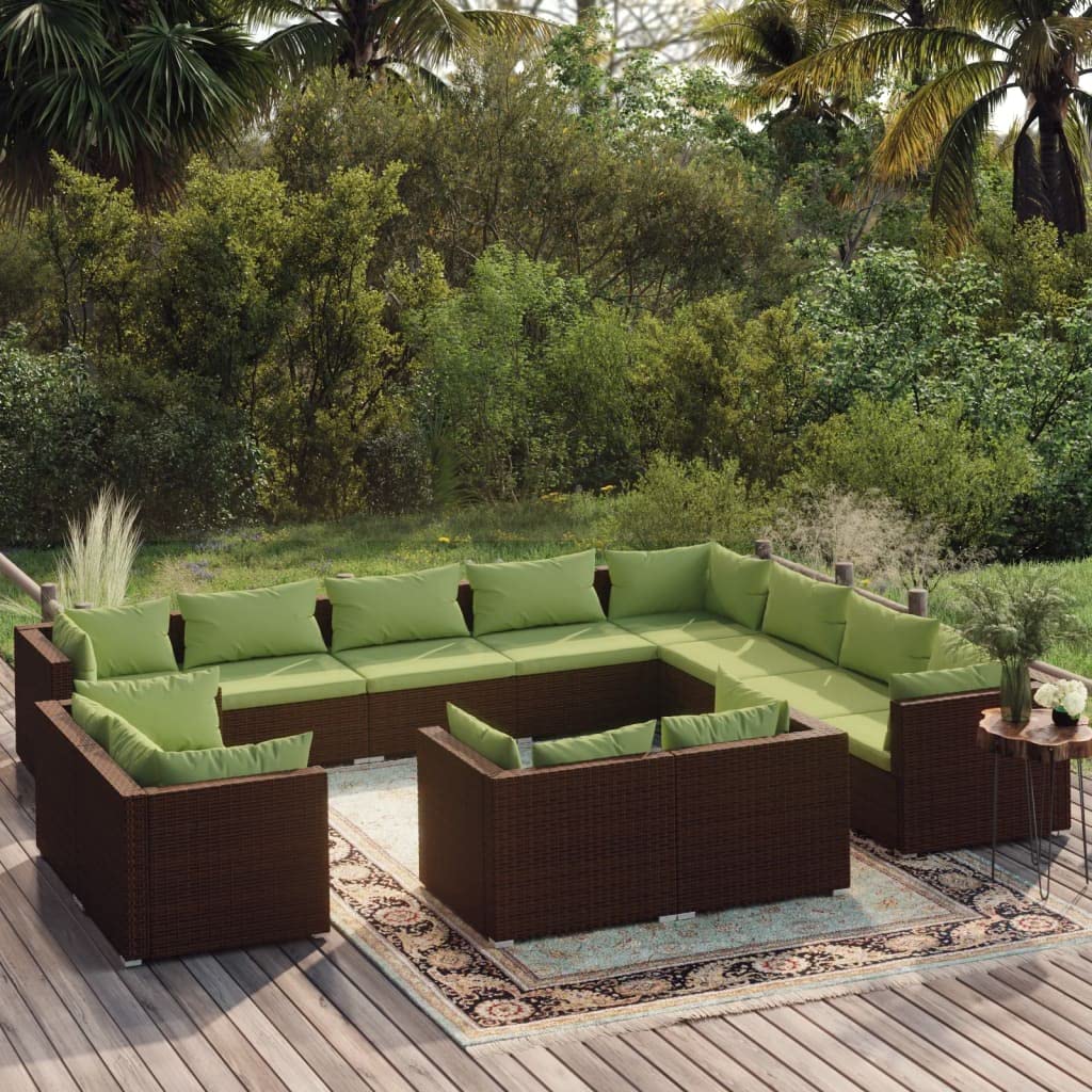 TALCUS Furniture 12 Piece Garden Lounge Set with Cushions Brown Poly Rattan