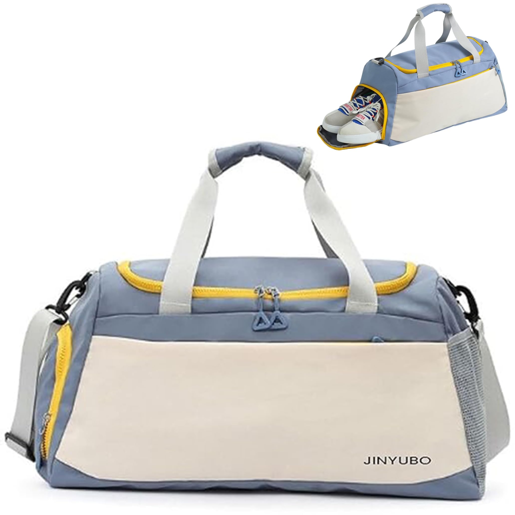 Travel Duffle Bag Multi-Pocket Sports Shoulder Bag for Women with Wet Pocket & Shoe Compartment Weekender Overnight Travel Luggage Bag (Black & Grey)-image-46