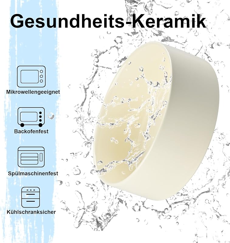 SPUNKYJUNKY Kerámia Emelt Etetőtál Szett Bambusz Állvánnyal - Macskáknak és Kutyáknak - 400 ml Űrtartalmú Tálak, Bézs Színben
