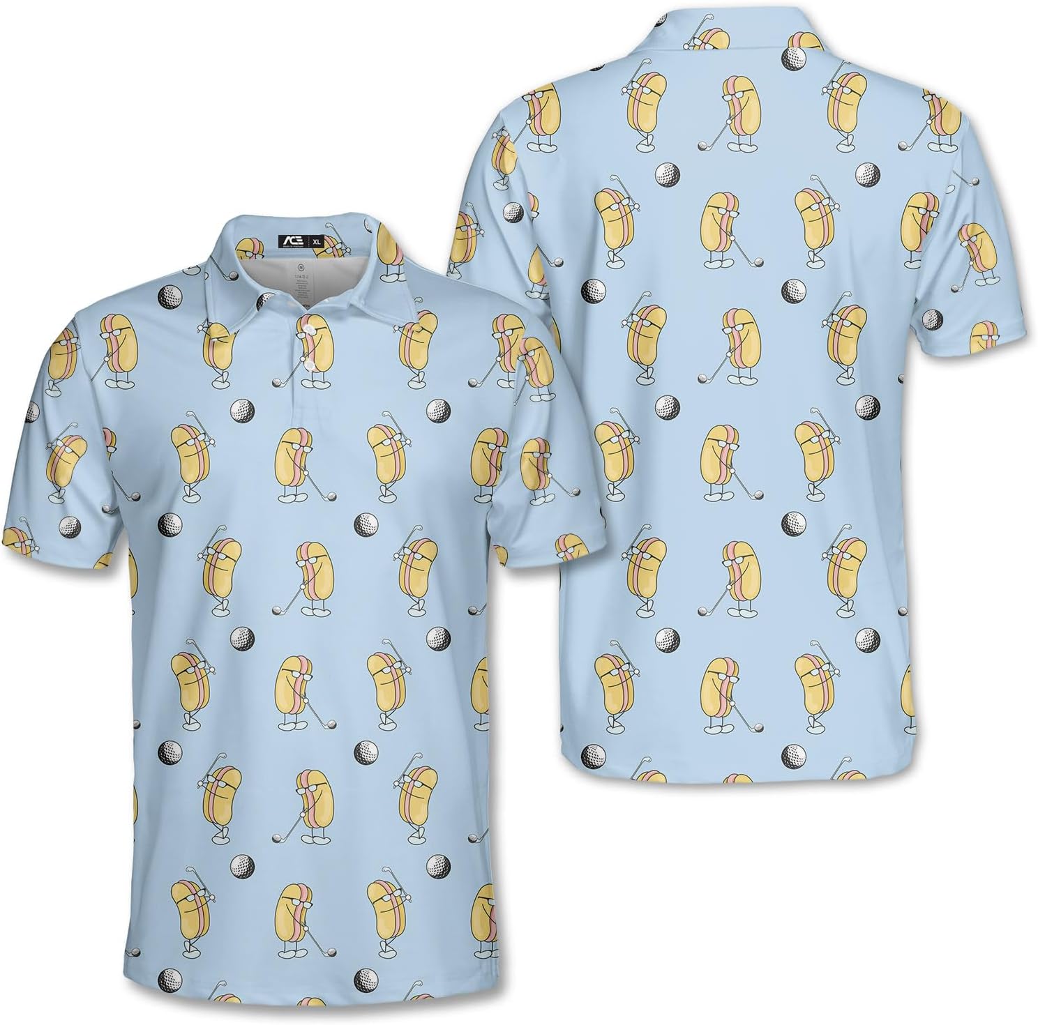 Funny Golfs Pattern Polo Shirts for Men Tropical Vintage Shirts Mens Polo Shirts Short Sleeve Button Up Golf Shirts for Men