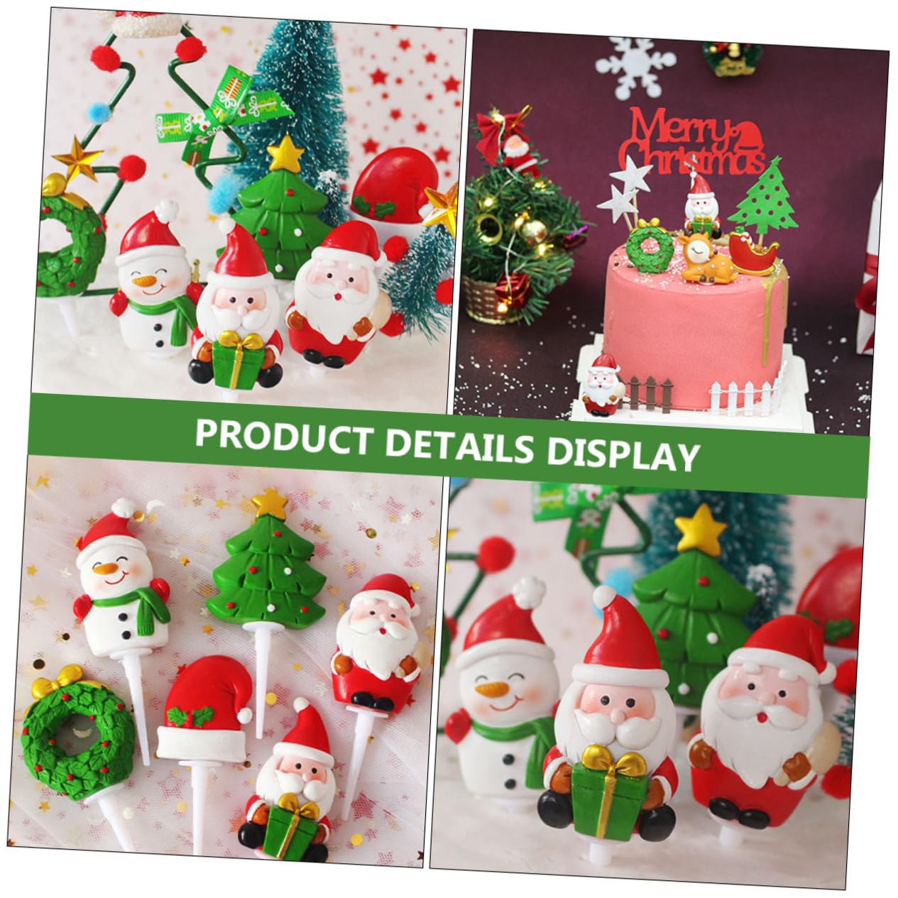 Cabilock 15 Pz Decorazione Per Torte in Resina Decorazioni Per Cupcake Albero Di Natale Decorazione Della Torta Del Fumetto Plettro Di Cupcake Natalizio Babbo Natale Mini Stuzzicadenti 3d