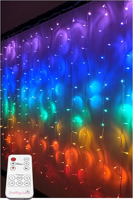 Something Unicorn Rainbow LED String Curtain Lights with Remote for Teen Room, Girls Room, Kids Room Décor (Premium Version)