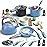 Bruvoalon 32Pcs Kids Play Kitchen Toys Set, Toddlers Pretend Cooking Playset Acccessories with Pots Pans, Utensils Cookware, Foods, Canned Veges, Learning Gift for Kids Girls Boys (Blue)