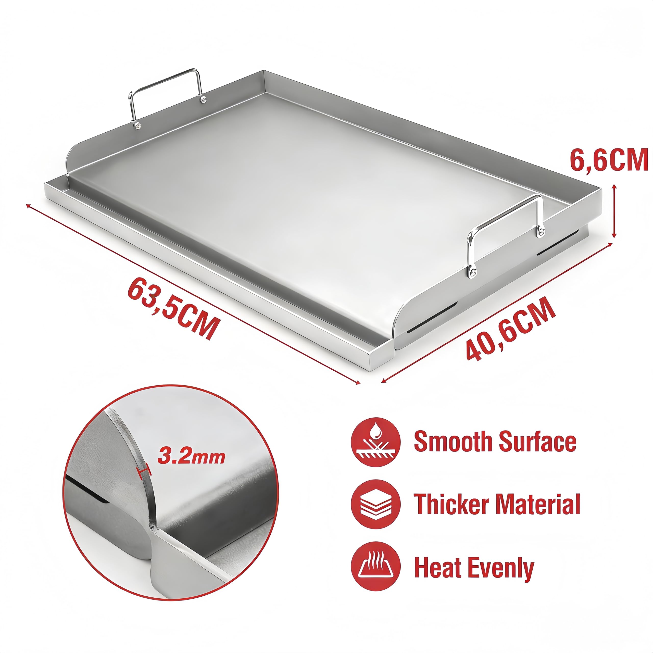 Universal BBQ Plancha Grillplatte 63,5 x 40,6 CM mit Abnehmbarer Griff, Universal passend für Weber Gasgrill & Holzkohlegrill,Grillpfanne für Burger Fleisch Gemüse