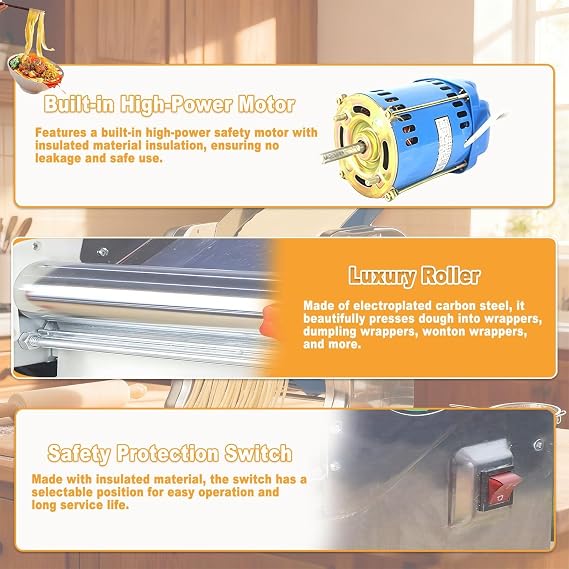 Electric Pasta Maker Machine 180/200/240 Model Noodle Cutter Machine, 110V/220V Stainless Steel Electric Noodle Making Pasta Maker, Commercial Dough Roller Noodle Cutting Machine(18mm flat knife)