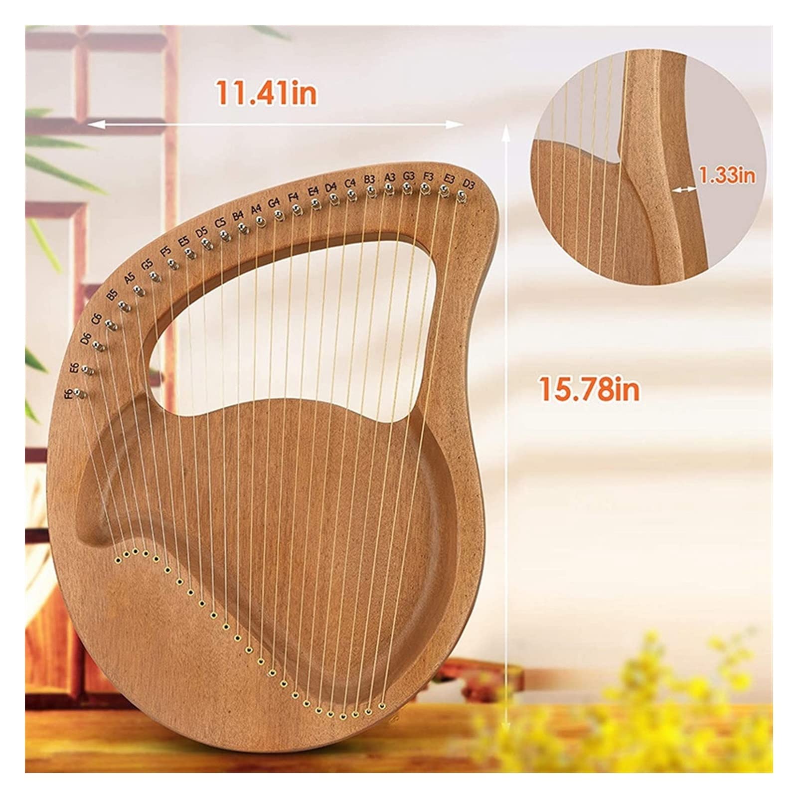 Arpa portatile, violino greco, arpa portatile, strumento musicale, arpa lira 24 corde con chiave accordatura per amanti della musica e principianti.