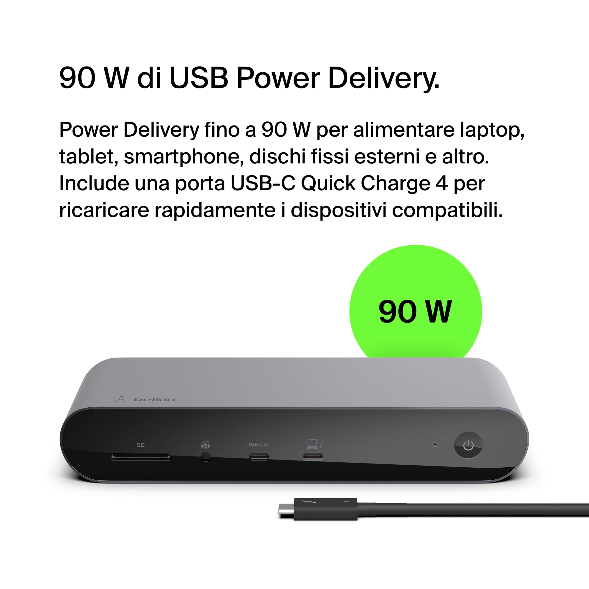 Belkin Dock Thunderbolt 4 Pro, supporto di 1 monitor 8K a 60 Hz, 2 monitor 4K, 2 porte Thunderbolt 4, 2 porte HDMI, USB-C PD da 90 W, ingresso/uscita audio, compatibile con MacBook Pro, XPS e altri