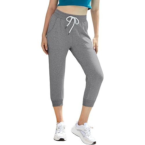 SPECIALMAGIC Women's Sweatpants Capri Pants Cropped Jogger Running Pants Lounge Loose Fit Drawstring Waist with Side Pockets