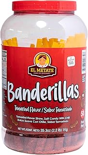 Banderilla El Metate Tamarindo/Tamarind Candy Sticks - No Wrapper - 50 Mexican Spicy Candy Sticks with Biodegradable Straws